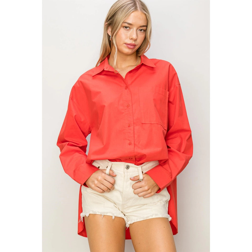 Poplin Collar Top Red